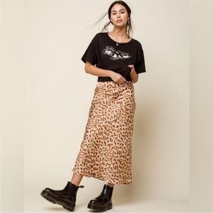 Free People Animal Print Midi Skirt